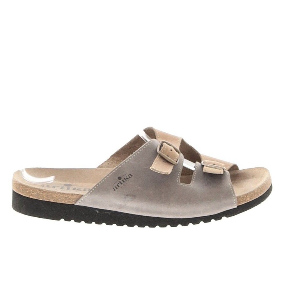 Artıka Double-Buckle Leather‎ Slide Sandals Eu 42 US 11 Tan Gray France Boho